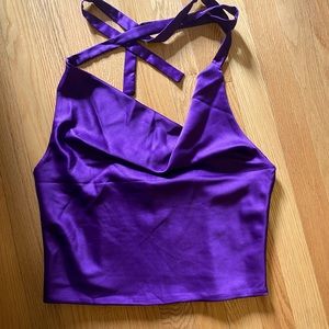 Dynamite satin halter cowl neck crop top, size large. Brand new with tags